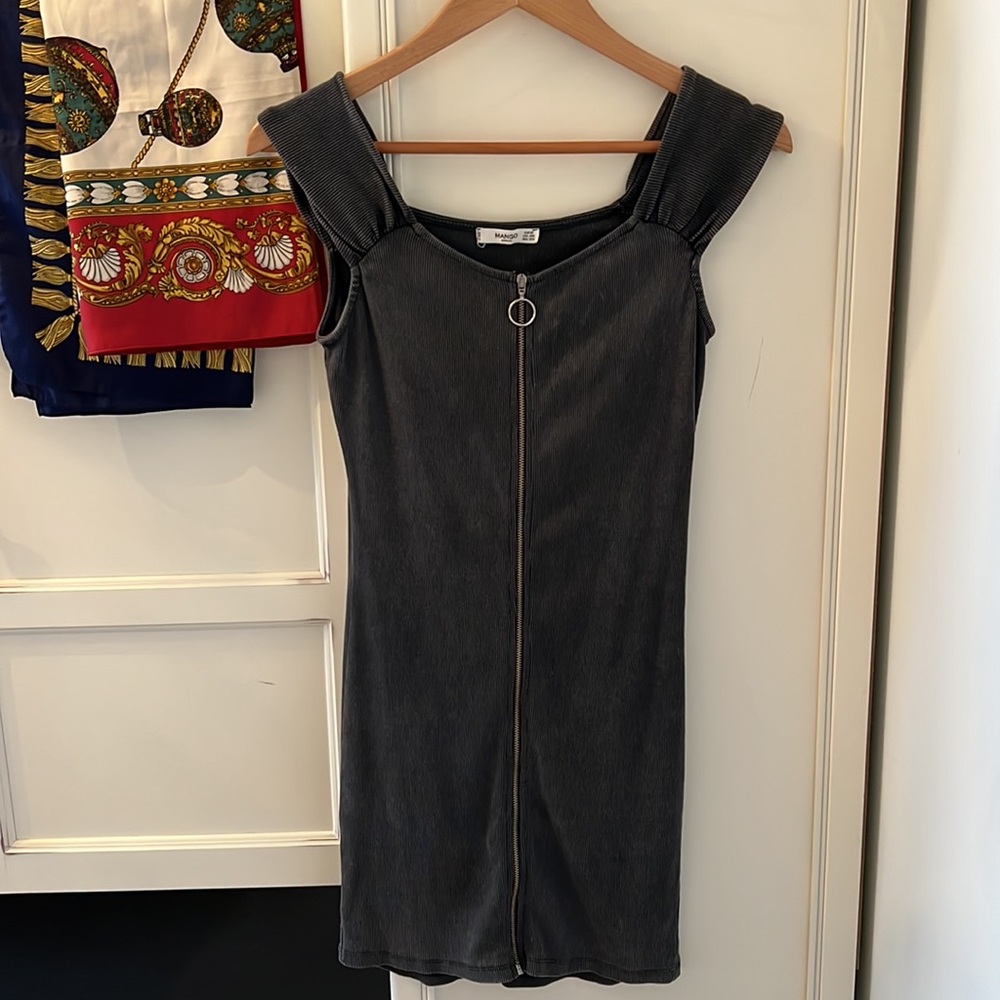 Mango Gray Zipper Mini Dress